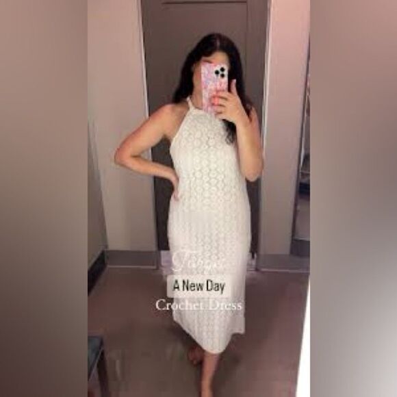 A New Day white High Neck Sleeveless Crochet Midi Dress Medium - Picture 1 of 8